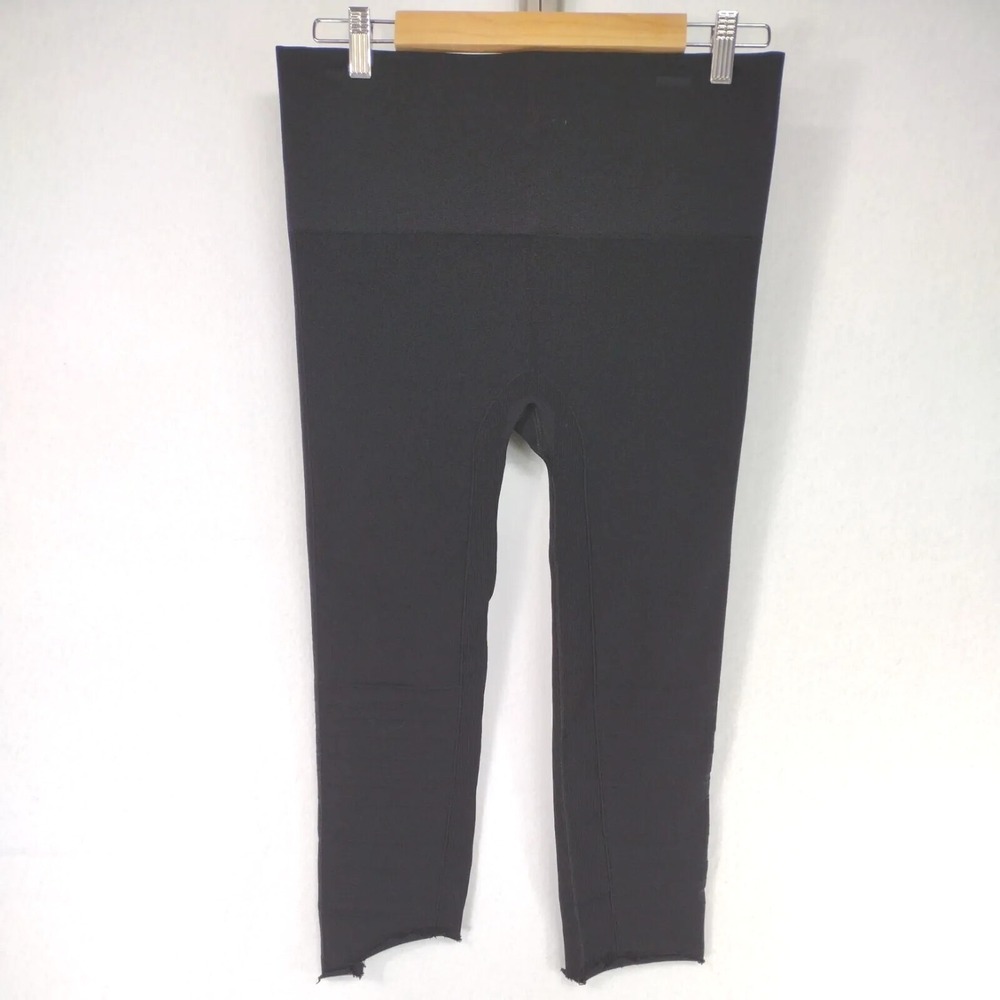 Blanqi Women XL Postpartum Leggings Black Distressed Raw Hem Capri Maternity
